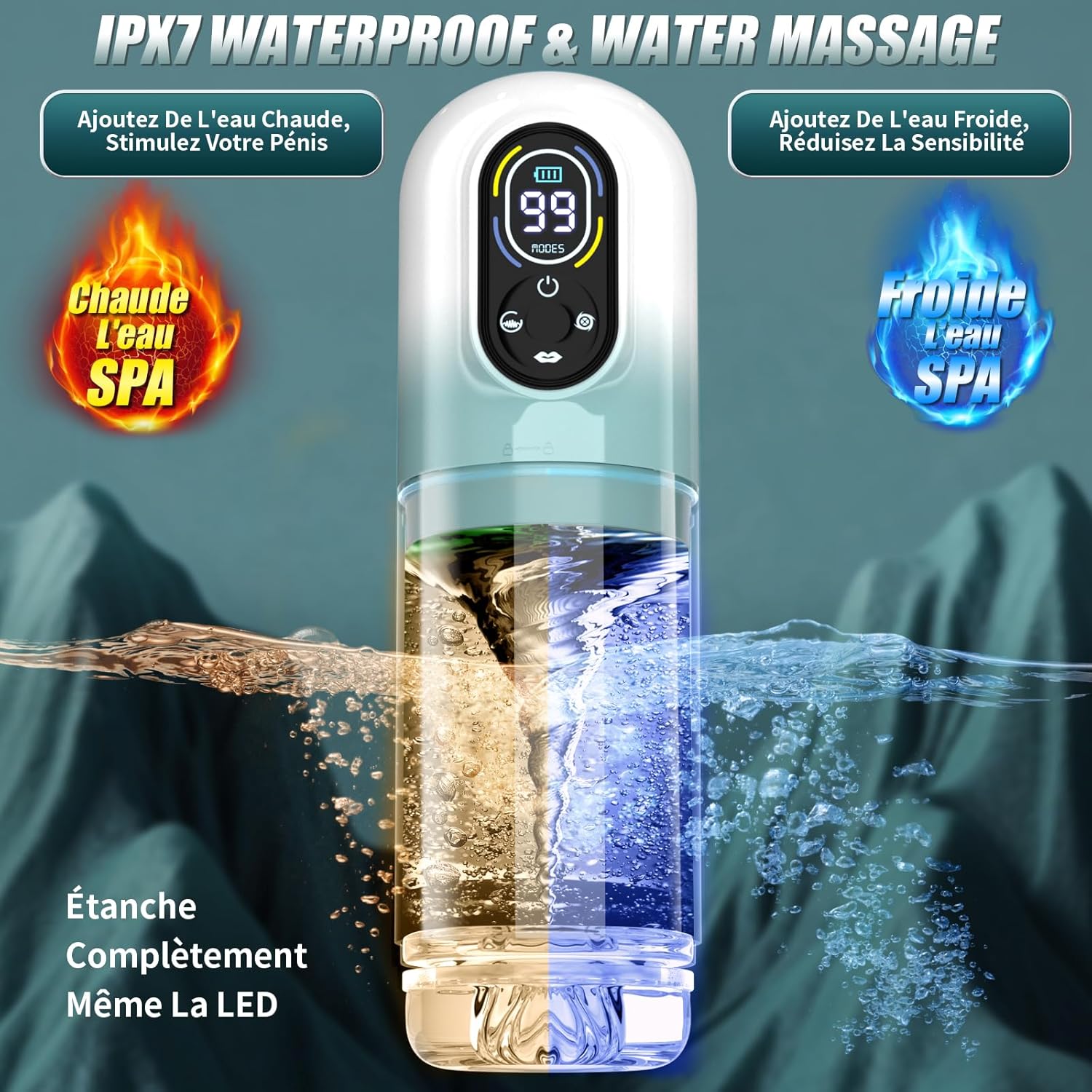 Masturbateur automatique 100% étanche pour massage hydraulique chaud et froid
