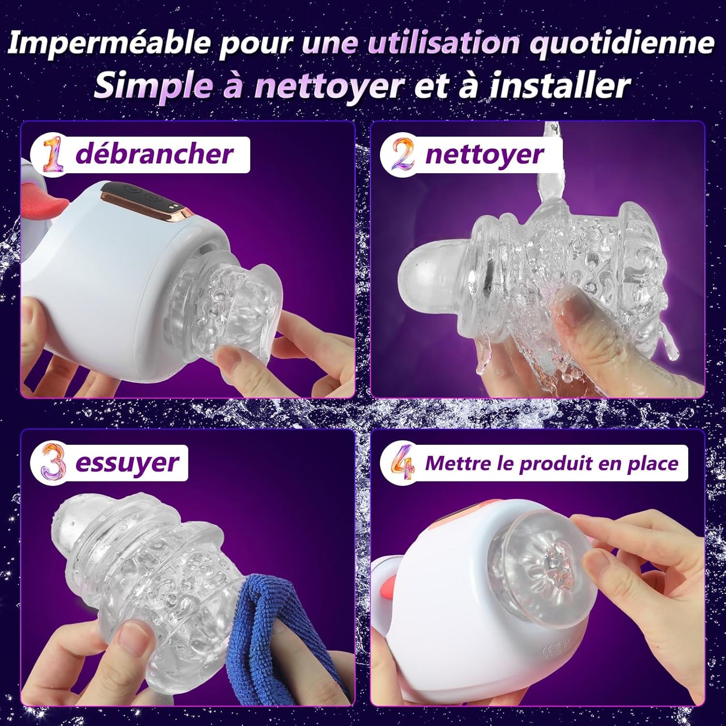 Manchon amovible et lavable du masturbateur automatique avec léchage de langue
