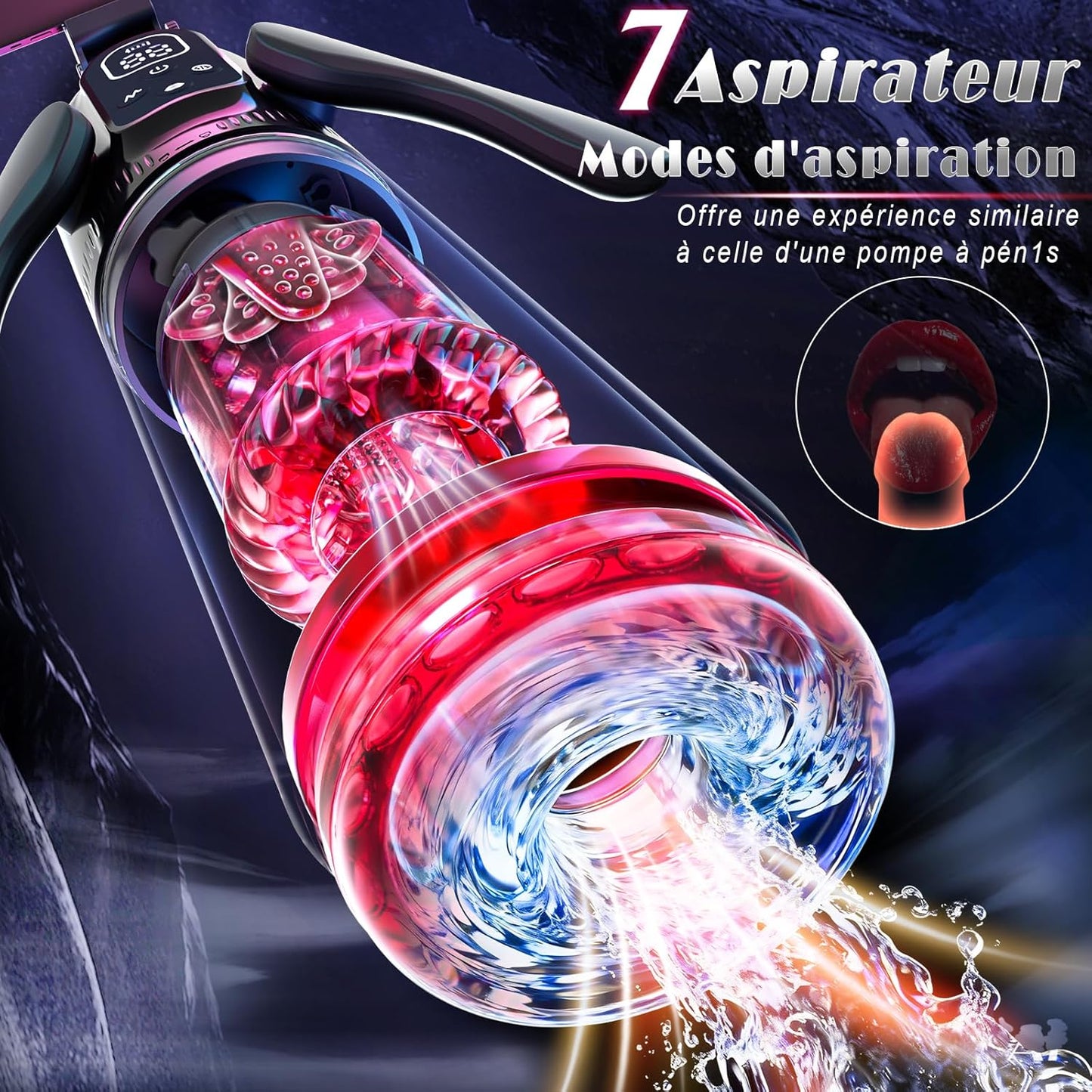 Masturbateur à succion pour homme avec structure interne visible et effet langue stimulant