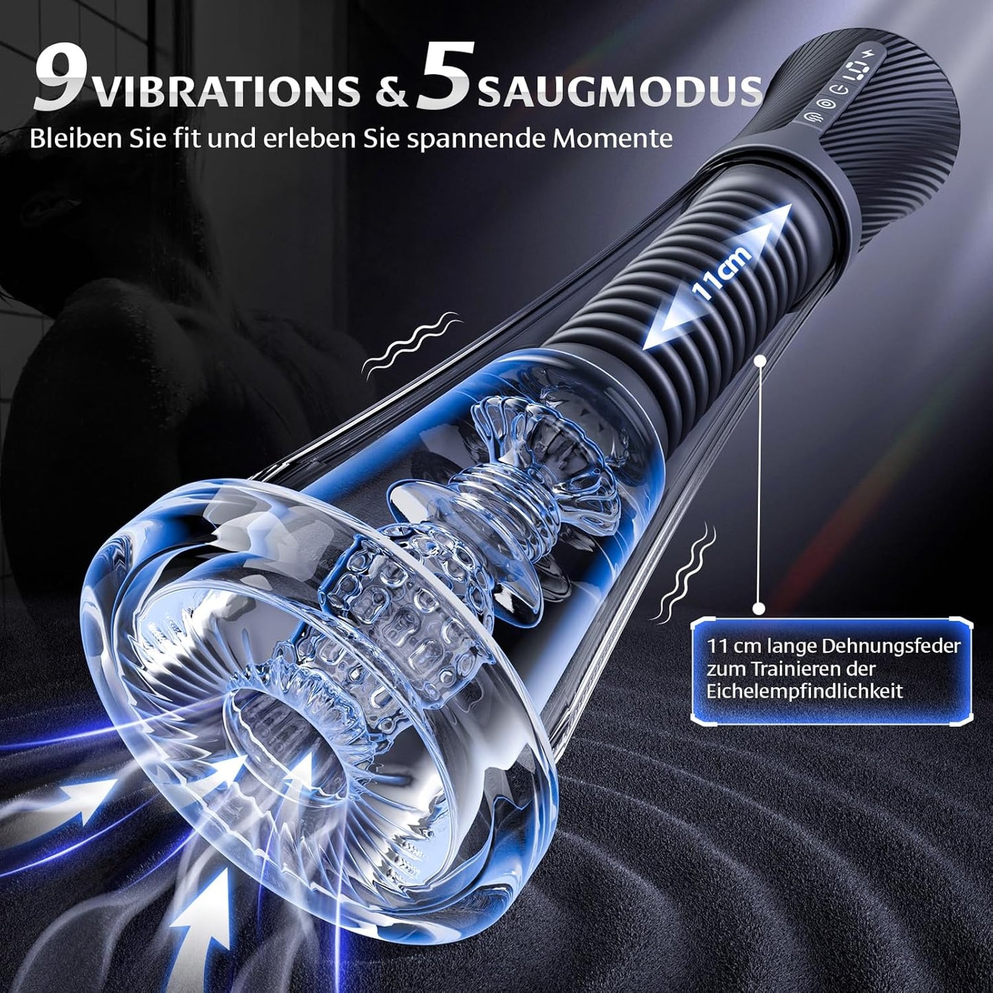 Sextoy homme rechargeable USB-C avec 9 modes de vibration et 5 modes de succion pour stimulation personnalisée