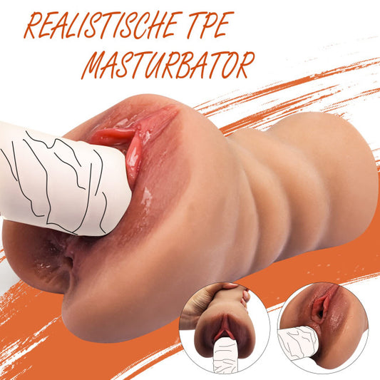 Détail de l’entrée vaginale réaliste du masturbateur double entrée pour homme
