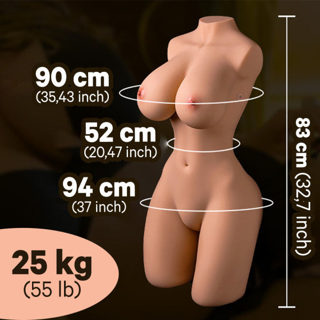 Dimensions de la poupée sexuelle réaliste fonction va-et-vient, longueur 83 cm et conception réaliste au format torse féminin