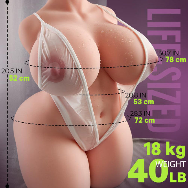Dimensions du Nicki buste masturbateur de luxe avec longueur 52 cm et format poupée sexuelle mi-corps réaliste