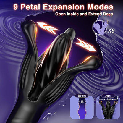 Stimulateur de prostate vibrant avec tête centrale qui s'ouvre et pousse