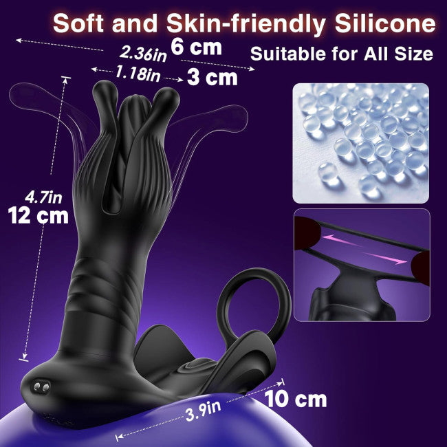 Dimensions du stimulateur de prostate : 12 cm insérables et anneau de 3,5 cm