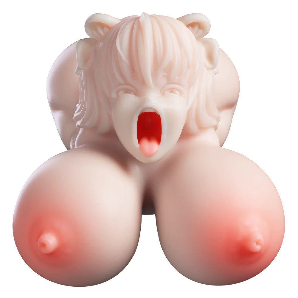 Vue de face du buste sexuel hentai Fiona avec gros seins et expression adorable mouse girl