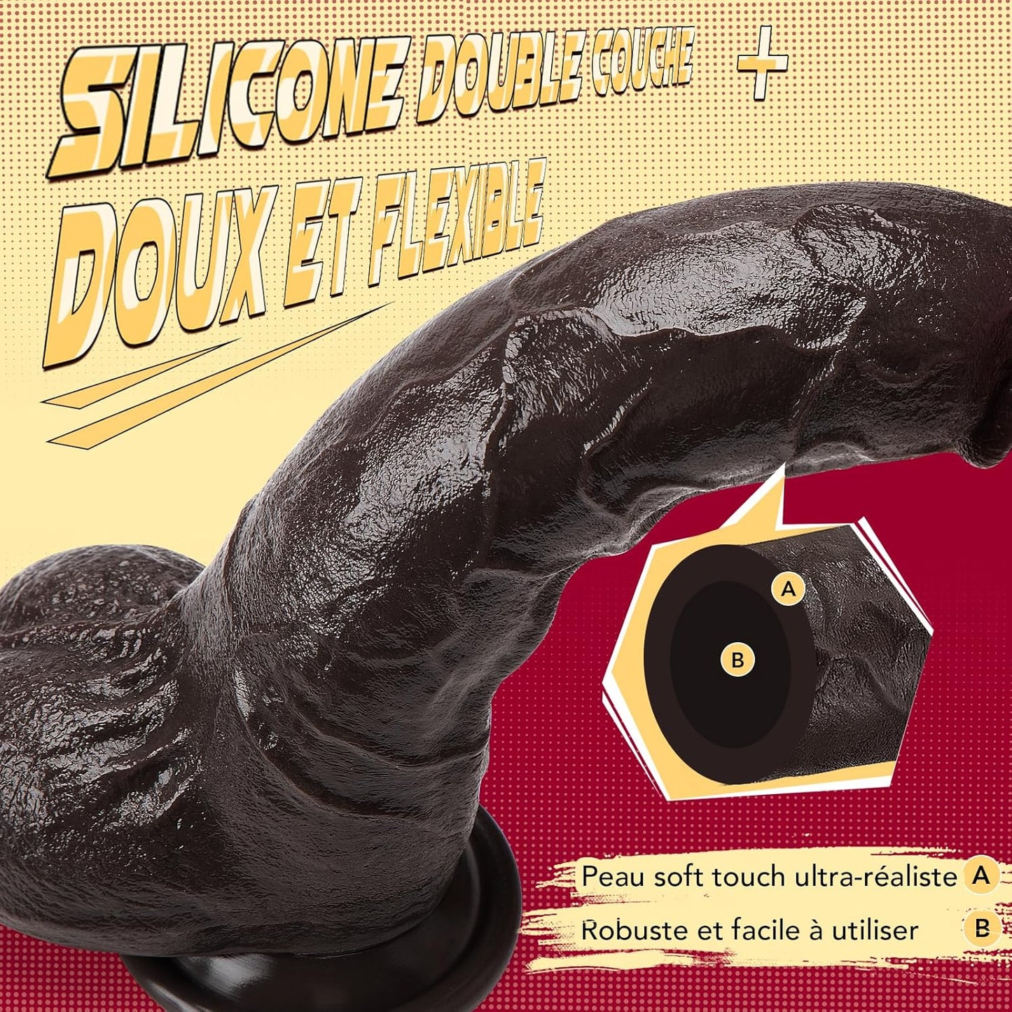 Gode XXL réaliste pour stimulation prostate et point G — courbure anatomique et épaisseur 6,3 cm