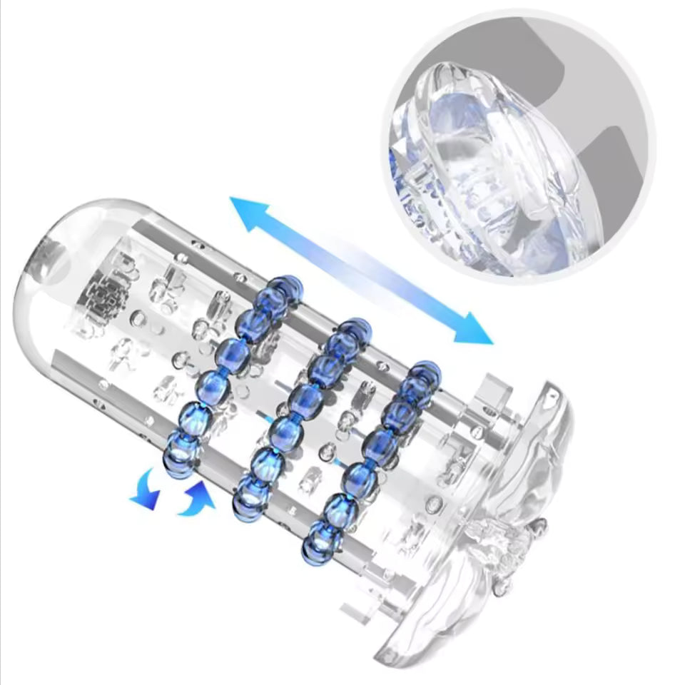 Sextoy masculin automatique rotatif et télescopique avec billes de massage 360°