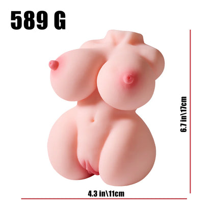 Dimensions du mini masturbateur buste Lucy avec mesures à l'échelle