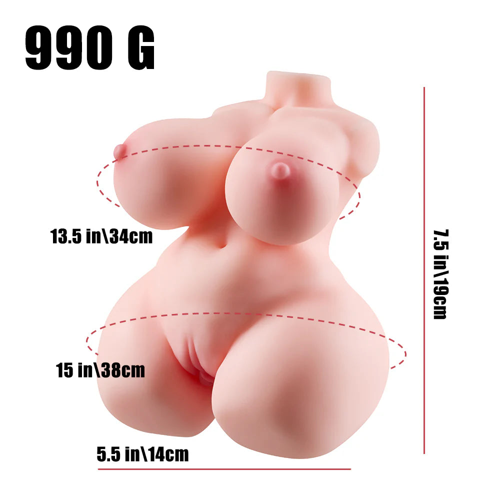 Schéma des dimensions du masturbateur buste BBW Mini Asa en TPE