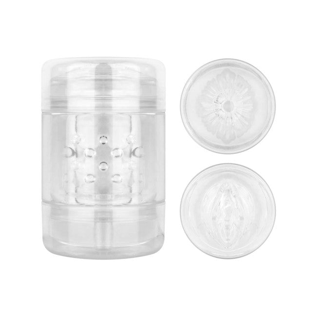 Masturbateur transparent double face avec ouverture vaginale et anale pour varier les plaisirs
