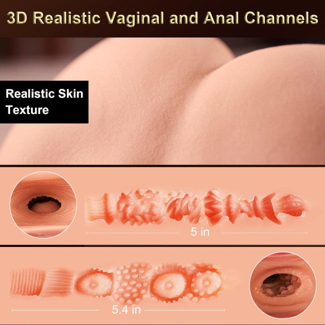 Masturbateur réaliste à deux canaux texturés vaginal et anal
