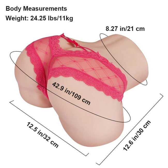 Dimensions du masturbateur fessier Louise 30 cm de longueur et 32 cm de largeur en TPE réaliste