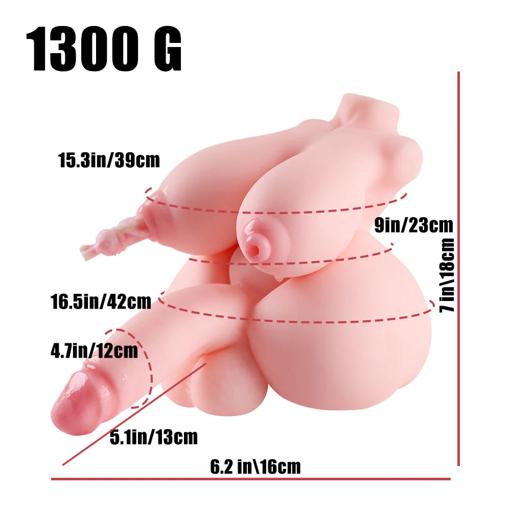 Dimensions du masturbateur buste futanari avec canaux vaginal et anal mesurés