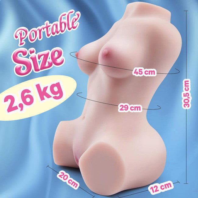 Dimensions de la poupée sexuelle vibrante en TPE pour homme avec longueur et largeur du produit affichées
