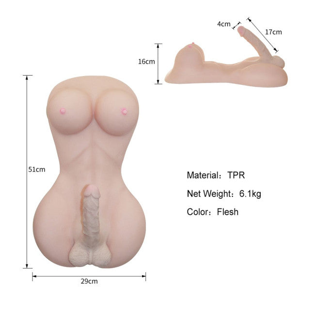 Dimensions du masturbateur buste trans : 51 cm de long, 29 cm de large
