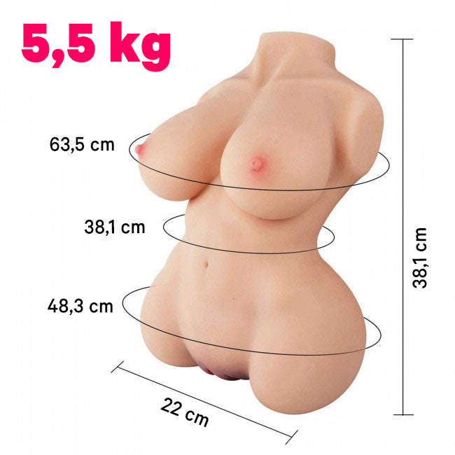 Dimensions du masturbateur buste homme réaliste en TPE avec hauteur 38,1 cm et format grande taille