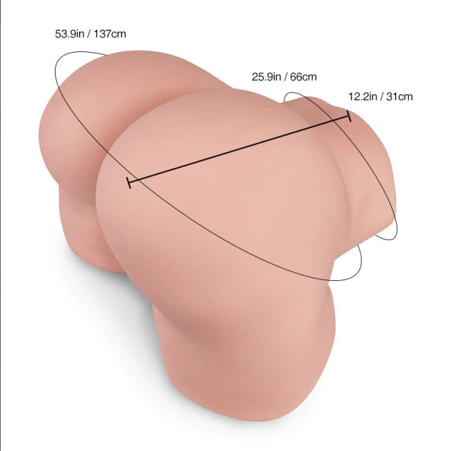 Dimensions du masturbateur fessier réaliste 18,8 kg avec hanches 116 cm et taille 66 cm