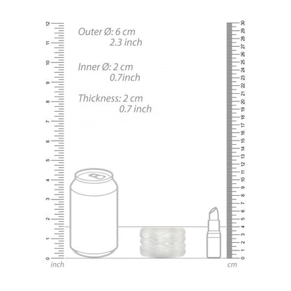 Dimensions du masturbateur transparent réversible avec longueur et largeur du produit visibles