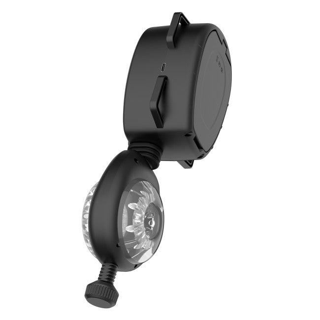 Vue de profil du masturbateur va-et-vient en silicone et ABS noir

