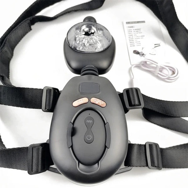 Kit complet du masturbateur automatique mains libres avec harnais, télécommande et câble USB-C